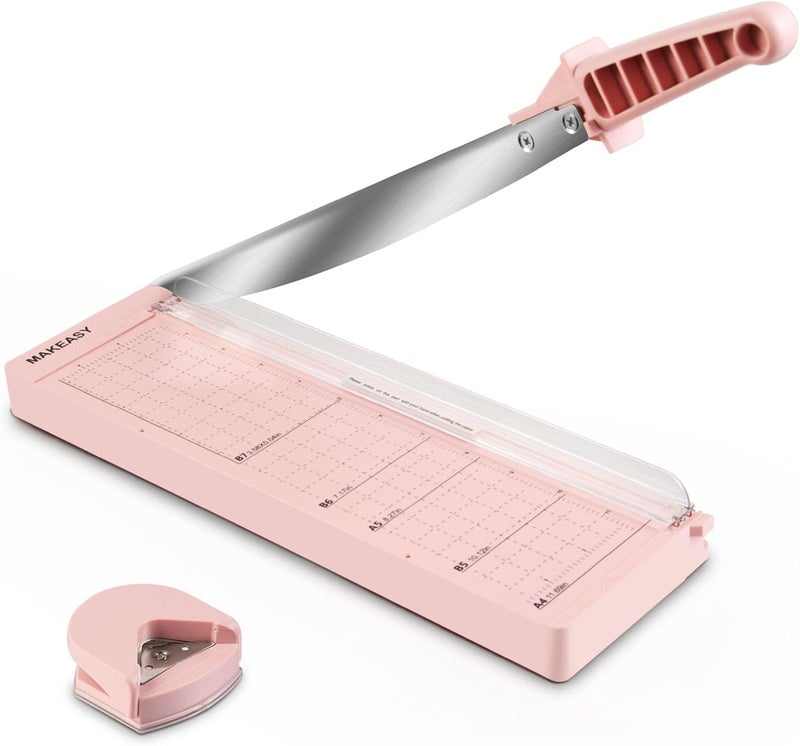 Makeasy Paper Cutter 12 Inch, Guillotine Paper Cutter with 8 Sheet Capacity, Heavy Duty Paper Cutter for Cardstock, Paper Trimmer for Crafting, Classroom and Office, Pink - Image 1